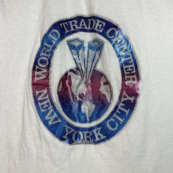Vintage Shirt-Tex 80s 90s World Trade Center Glitter Graphic Single Stitch M USA - Picture 6 of 9